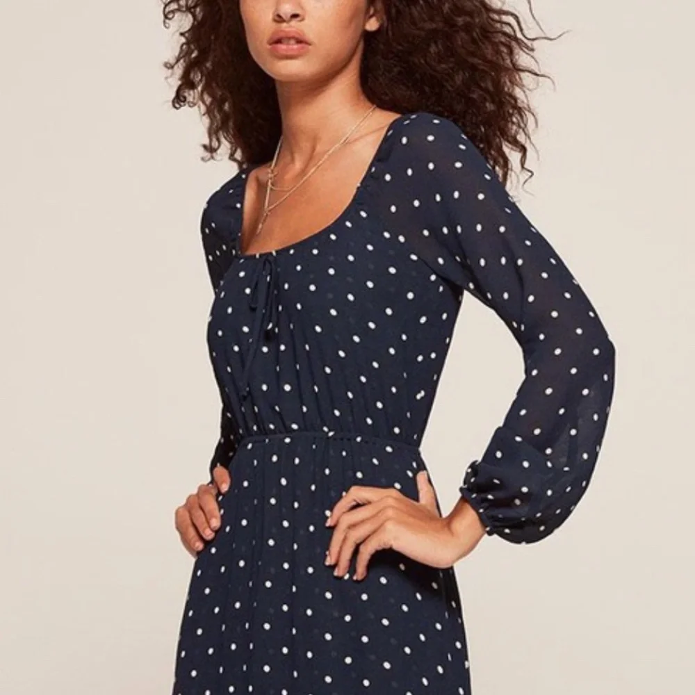 REFORMATION Augusta Dress Punto Polka Dot Navy XS - Picture 2 of 13